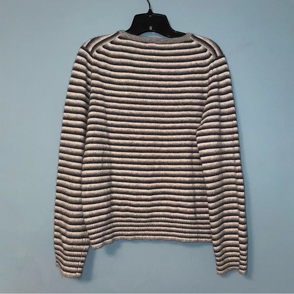 J.Crew Lambswool and Angora Striped V-Neck Button Neck Sweater Size Large - Picture 6 of 6